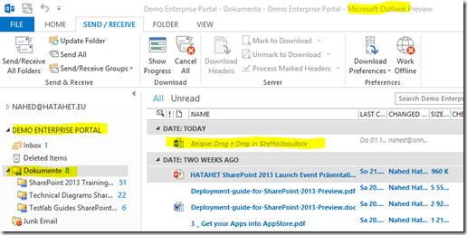 10 SharePoint 2013 App Websitepostfach, Dokumentenbibliothek von SharePoint in Outlook mit Drag n Drop File, Office 365, SharePoint Online (HATAHET)